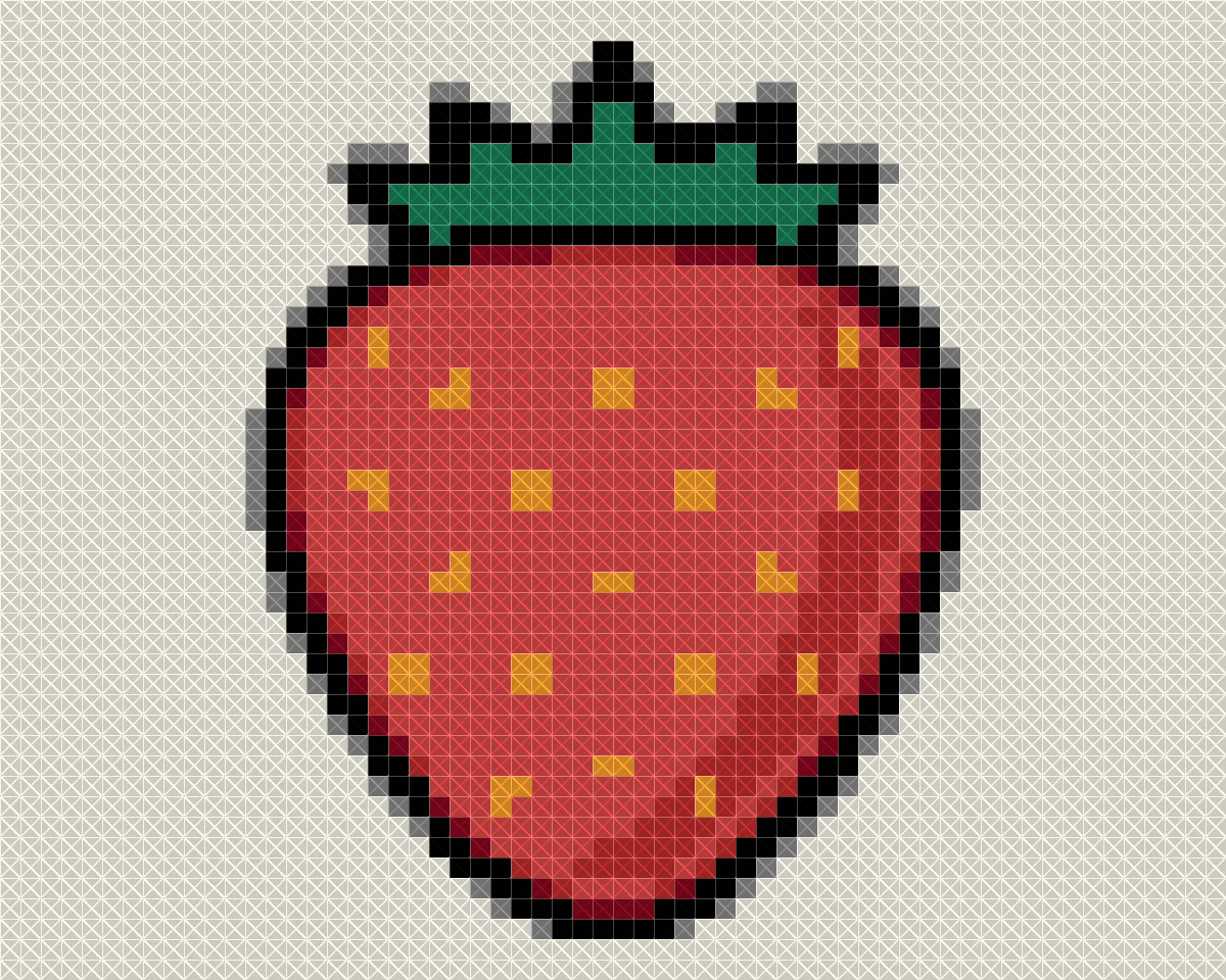 The same strawberry as a cross stitch pattern made with the Cross Stitch pattern maker, shown as finished stitches