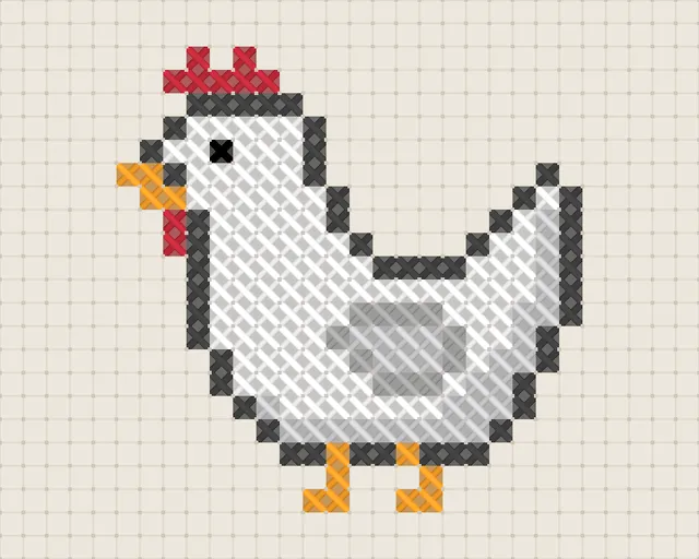 Farm Chicken Cross Stitch Pattern: preview of the stitched chart