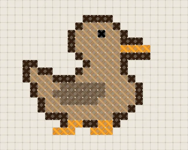 Duck Cross Stitch Pattern: preview of the stitched chart