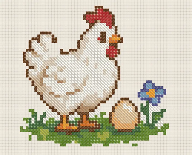 Chicken and Egg Cross Stitch Pattern: preview of the stitched chart