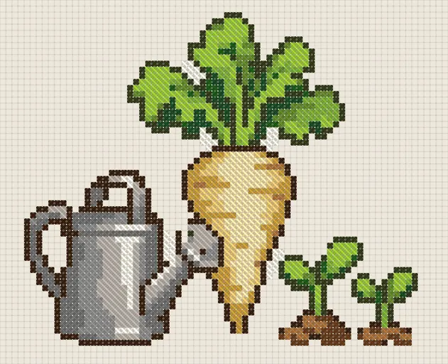 Parsnip Harvest Cross Stitch Pattern: preview of the stitched chart