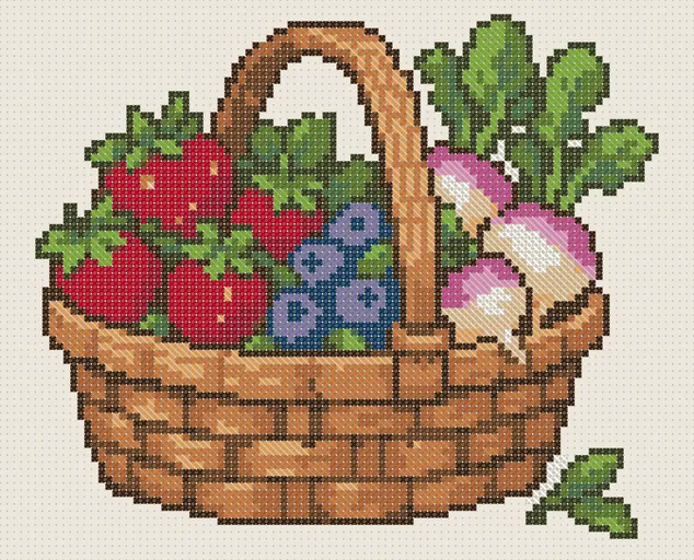 Harvest Basket Cross Stitch Pattern: preview of the stitched chart