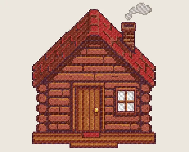 Log Cabin Cross Stitch Pattern: preview of the stitched chart