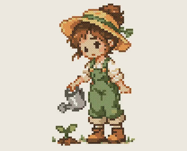 Farmer Girl Cross Stitch Pattern: preview of the stitched chart
