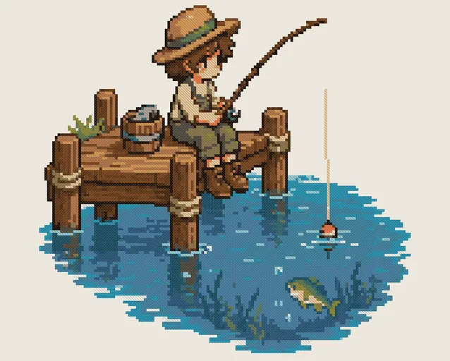 Fishing Dock Cross Stitch Pattern: preview of the stitched chart