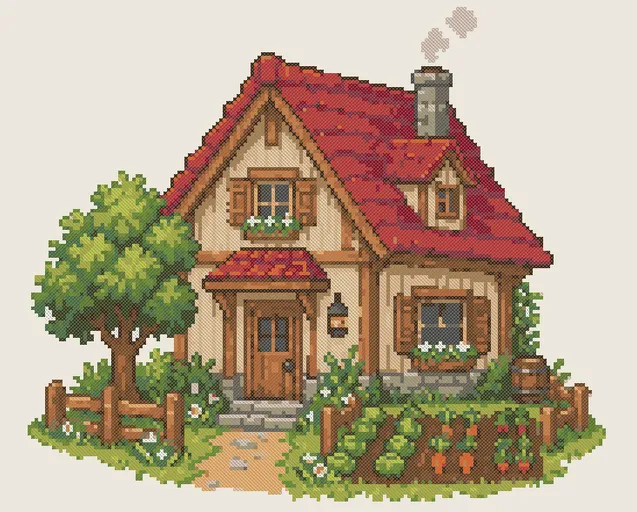 Cottage Garden Cross Stitch Pattern: preview of the stitched chart