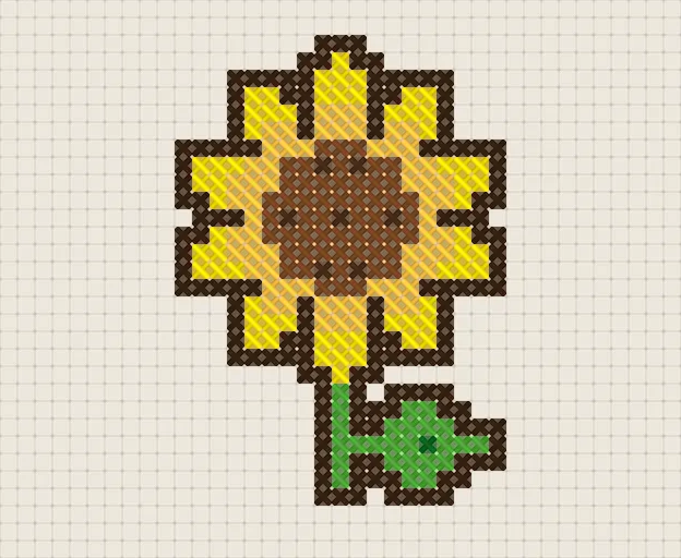 Sunflower Cross Stitch Pattern: preview of the stitched chart