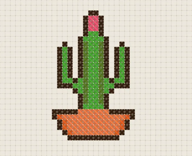 Cactus Cross Stitch Pattern: preview of the stitched chart
