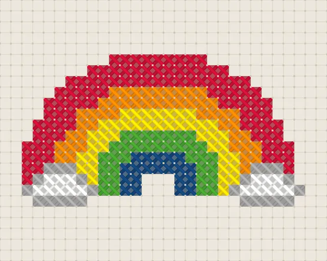 Rainbow Cross Stitch Pattern: preview of the stitched chart