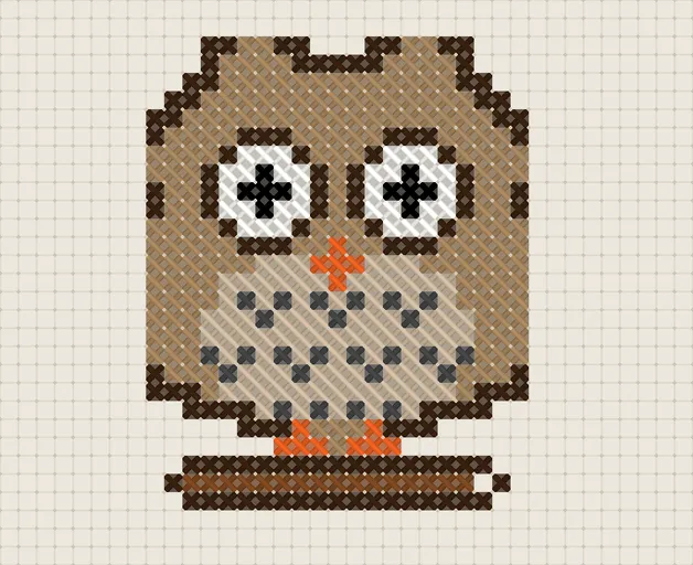Owl Cross Stitch Pattern: preview of the stitched chart