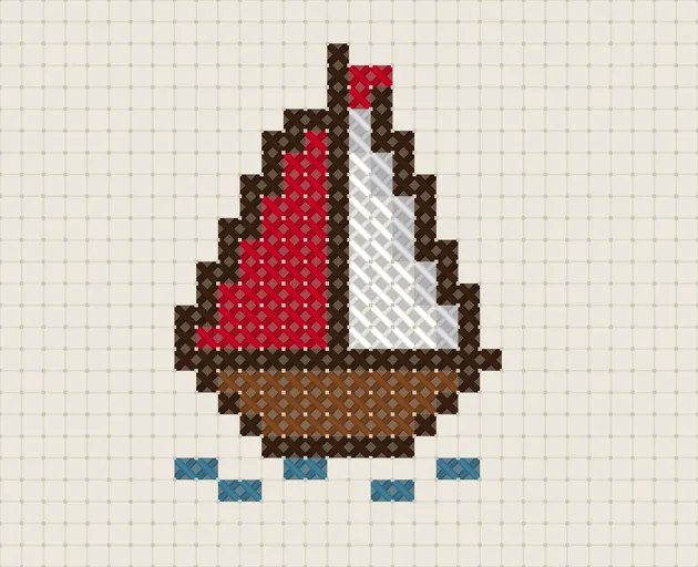 Sailboat Cross Stitch Pattern: preview of the stitched chart