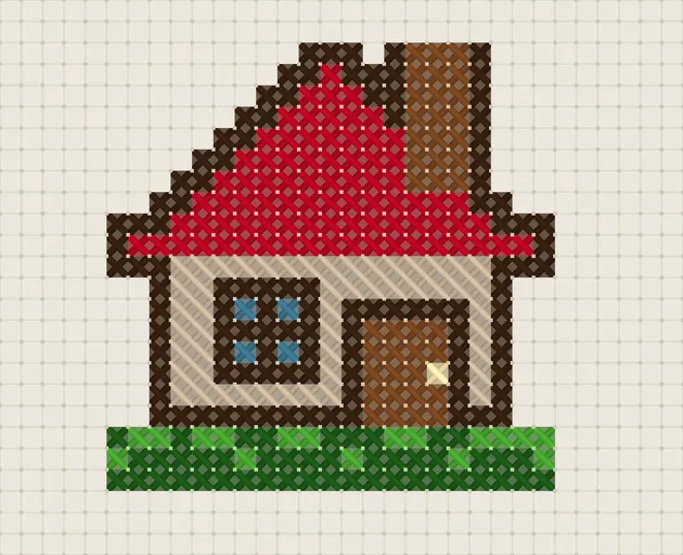 Little House Cross Stitch Pattern: preview of the stitched chart
