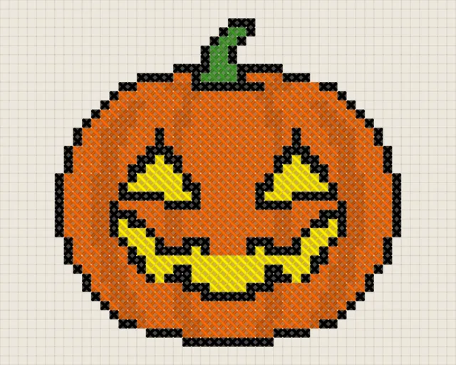 Halloween Jack-o’-Lantern Cross Stitch Pattern: preview of the stitched chart