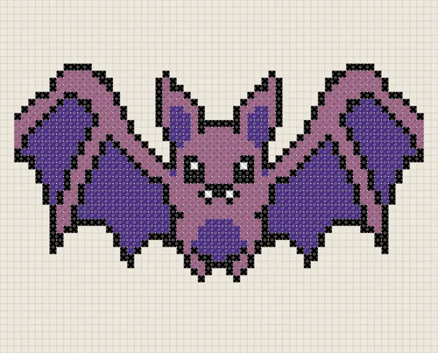 Halloween Bat Cross Stitch Pattern: preview of the stitched chart