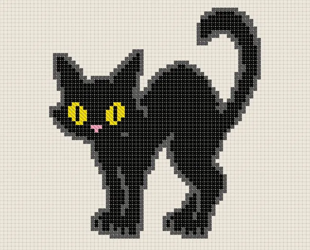 Halloween Black Cat Cross Stitch Pattern: preview of the stitched chart