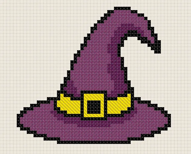 Halloween Witch Hat Cross Stitch Pattern: preview of the stitched chart
