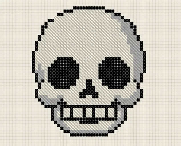 Halloween Skull Cross Stitch Pattern: preview of the stitched chart