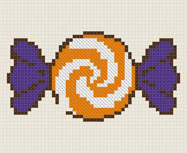 Halloween Wrapped Candy Cross Stitch Pattern: preview of the stitched chart