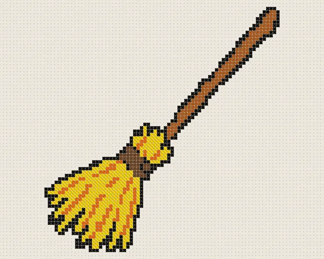 Halloween Witch’s Broom Cross Stitch Pattern: preview of the stitched chart