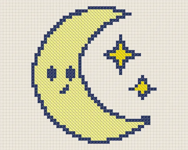 Halloween Crescent Moon Cross Stitch Pattern: preview of the stitched chart