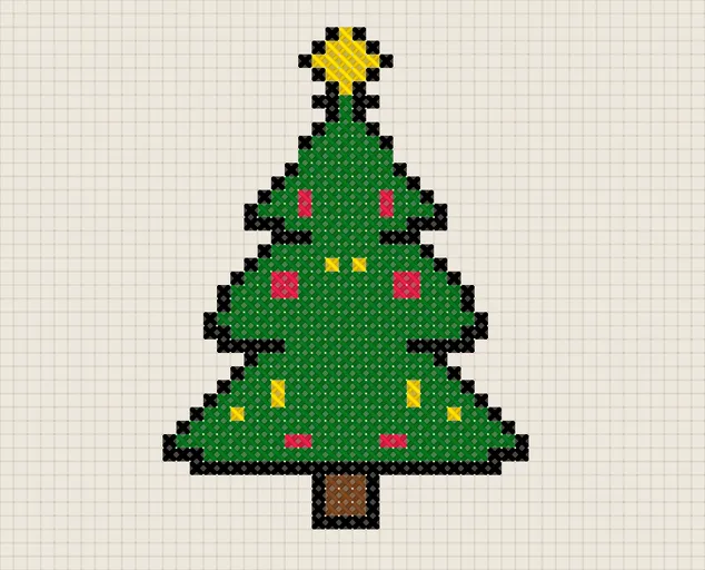 Patrón de punto de cruz: árbol de Navidad: vista previa del esquema bordado