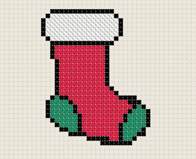 Patrón de punto de cruz: calcetín de Navidad: vista previa del esquema bordado