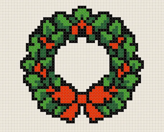 Patrón de punto de cruz: corona de Navidad: vista previa del esquema bordado