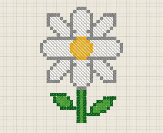 Daisy Cross Stitch Pattern: preview of the stitched chart
