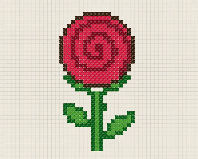 Red Rose Cross Stitch Pattern: preview of the stitched chart