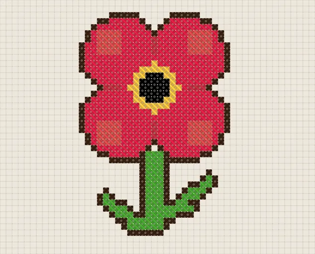 Poppy Cross Stitch Pattern: preview of the stitched chart