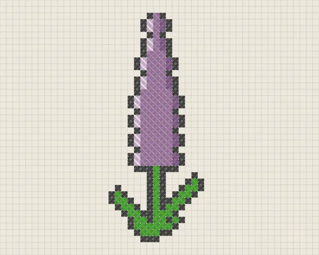 Lavender Cross Stitch Pattern: preview of the stitched chart