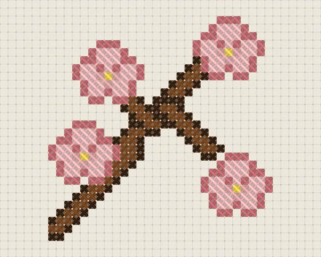 Cherry Blossom Cross Stitch Pattern: preview of the stitched chart