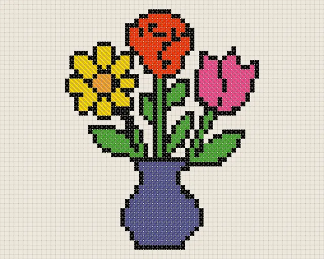 Flower Bouquet Cross Stitch Pattern: preview of the stitched chart