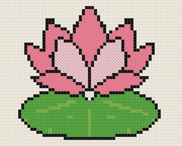 Lotus Cross Stitch Pattern: preview of the stitched chart
